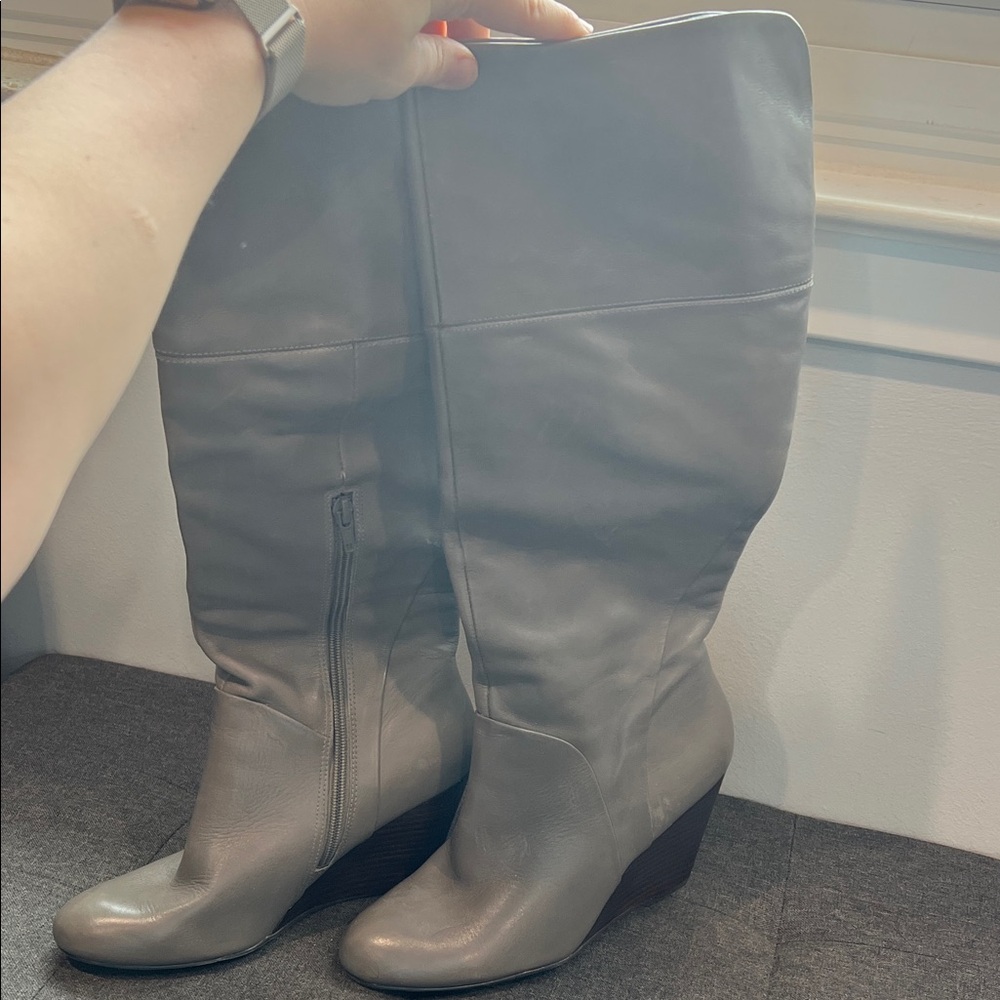 Women’s Gray Wedge Knee-High Boots